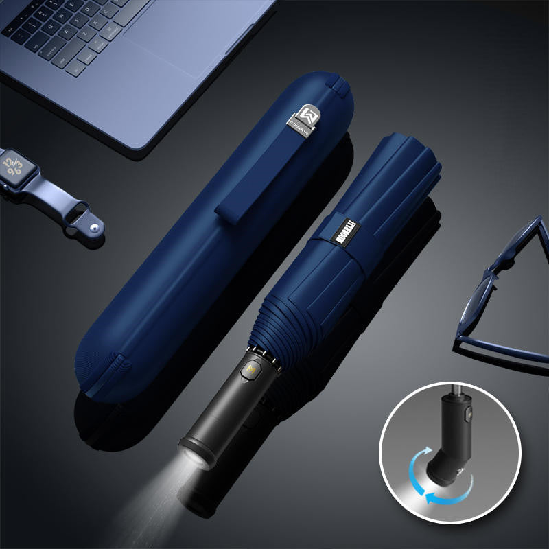 Automatic Folding Umbrella with Rotating LED Light Feature