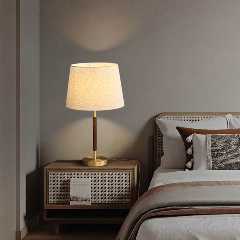Elegant Brass Fabric Cylinder Table Lamp - Single Light for Home Decor