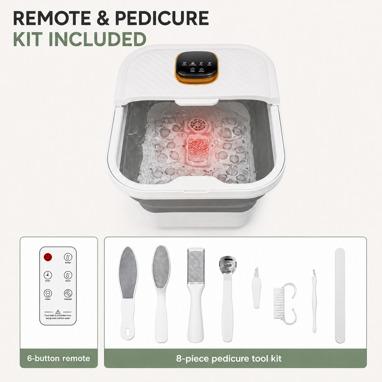 Foldable Heated Foot Bath Massager with Rolling Nodes, Bubbles, Temp Control & Pedicure Set