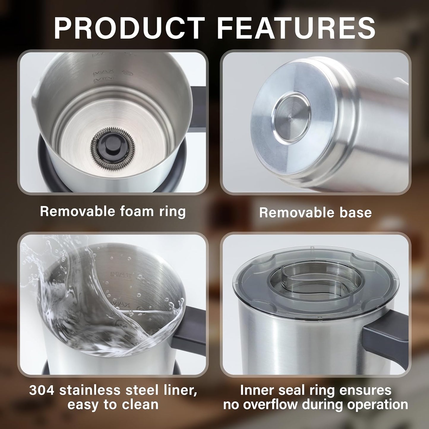 Versatile Electric Milk Frother | 4-in-1 500ml Stainless Steel