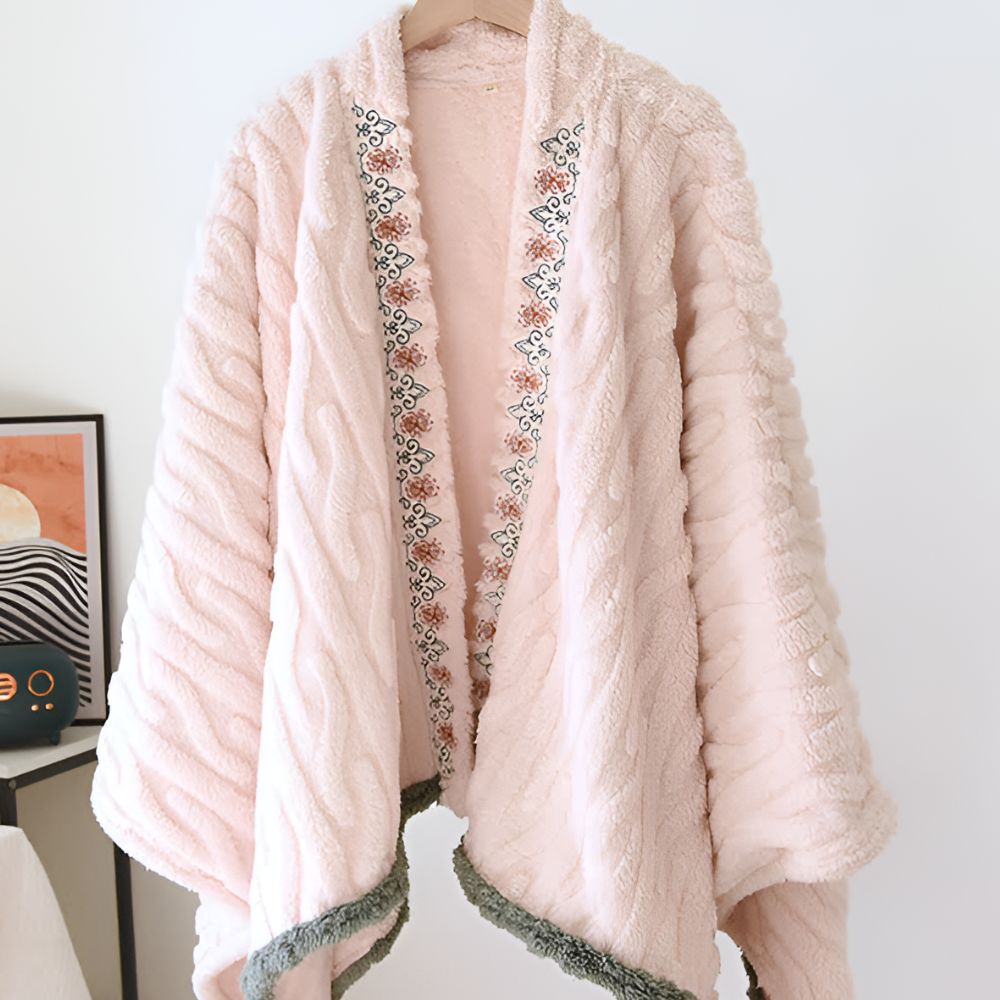 Luxurious Embroidered Fleece Wrap for Cozy Elegance