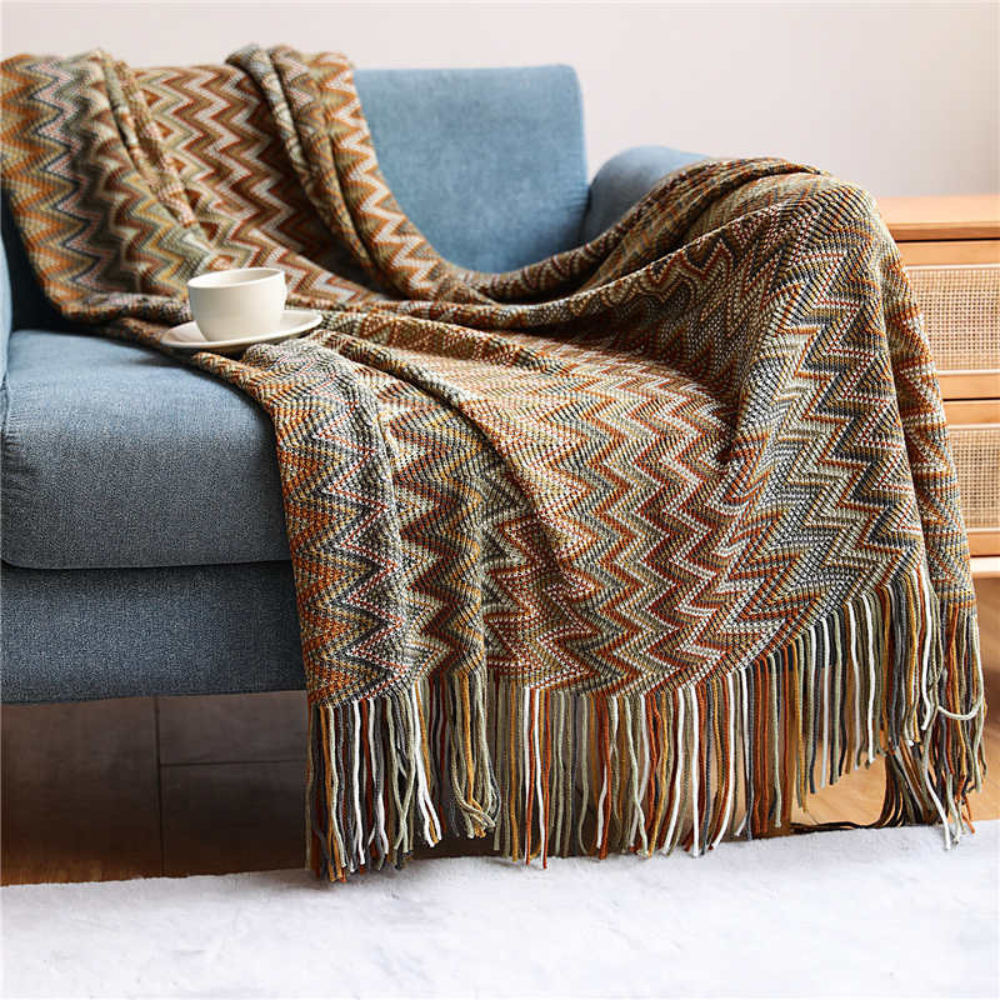 Vibrant Geometric Tasseled Throw Blanket for All Seasons