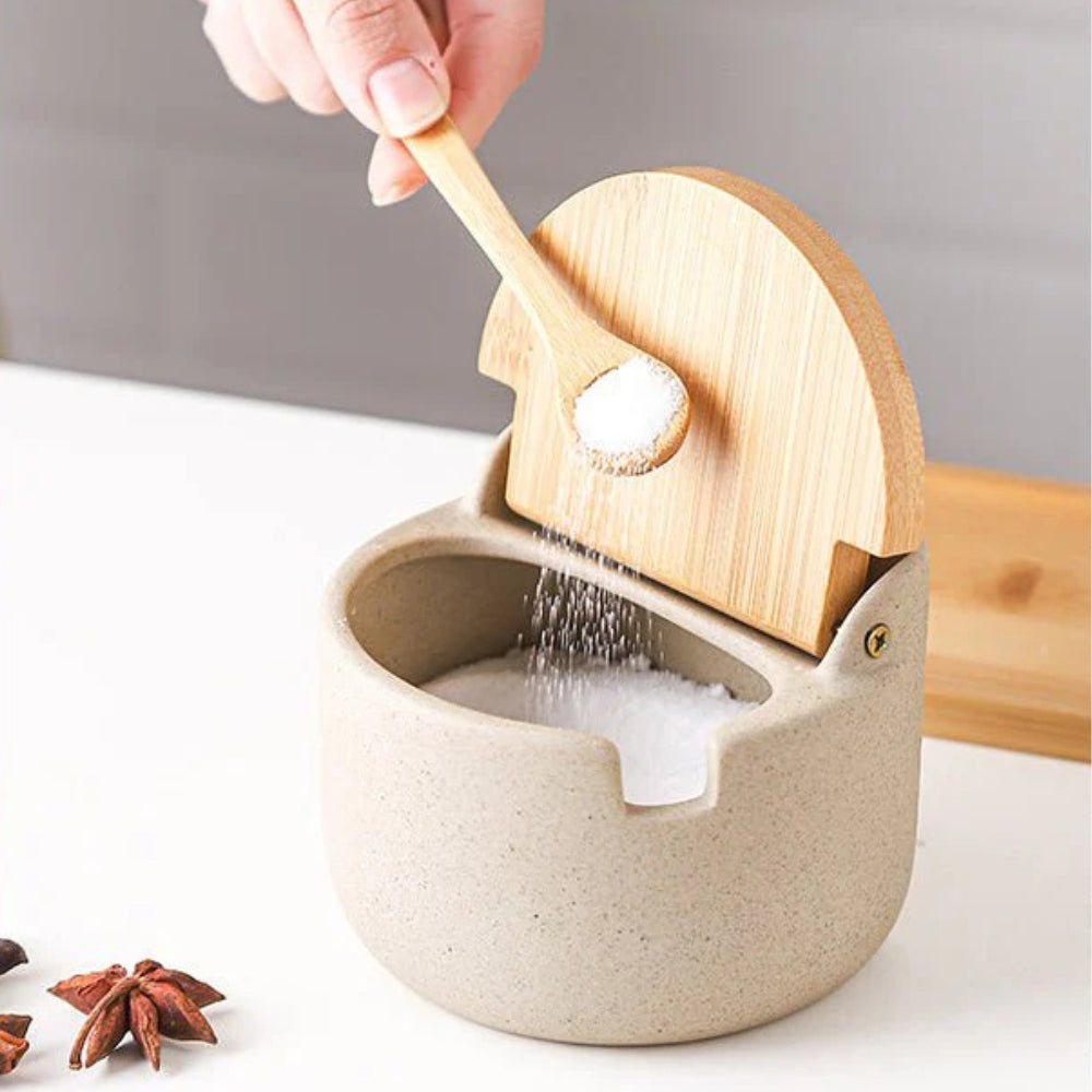 Elegant Bamboo and Ceramic Spice Storage Duo