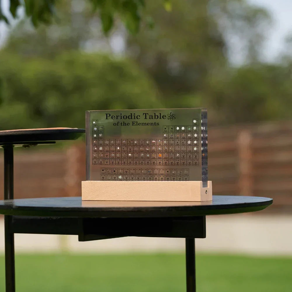 Light-Up Wooden Base Periodic Table with 83 Real Elements – Educational Decor