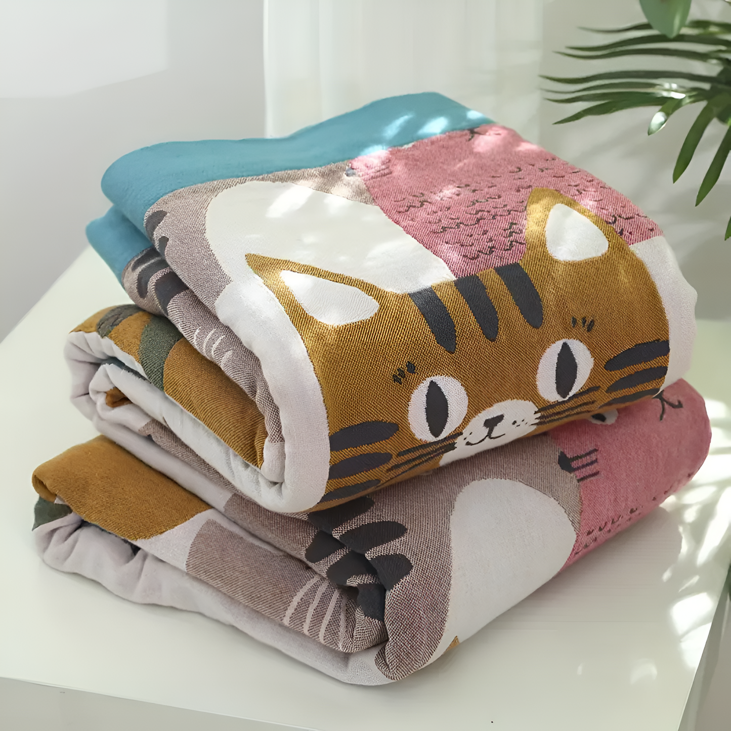 Cozy Cat-Inspired Reversible Cotton Blanket for Kids