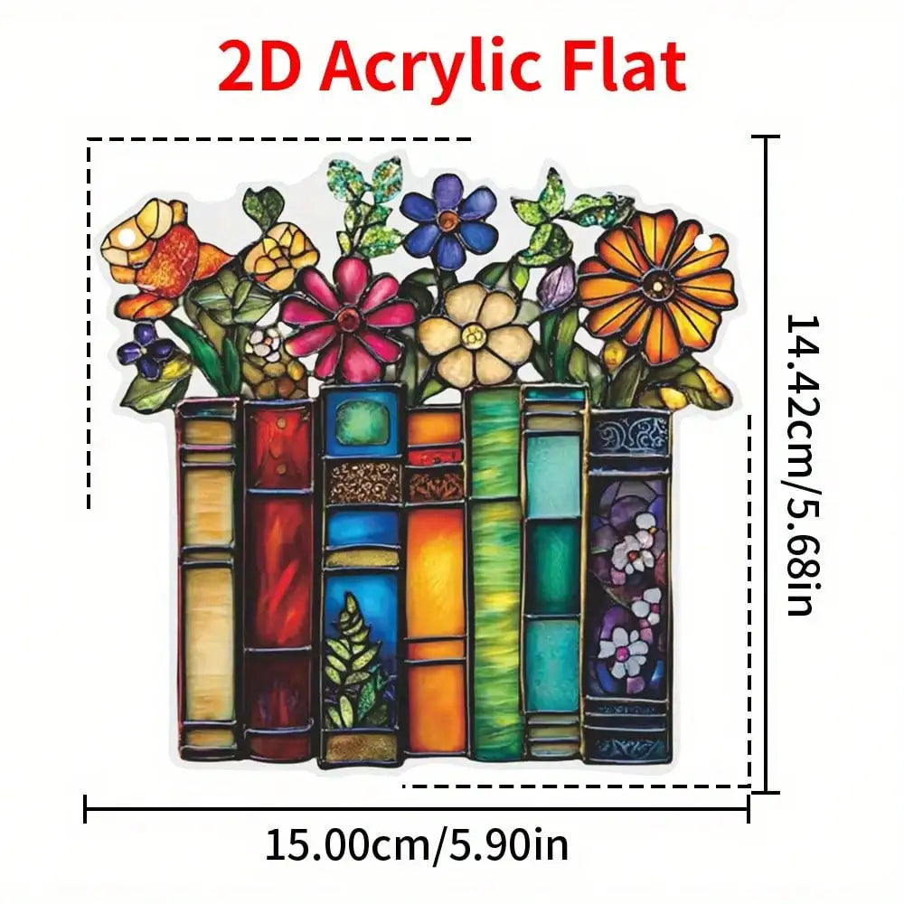 Acrylic Flower Book Pendant | 2D Flat Design | Library Decor | Reading Room Accessory