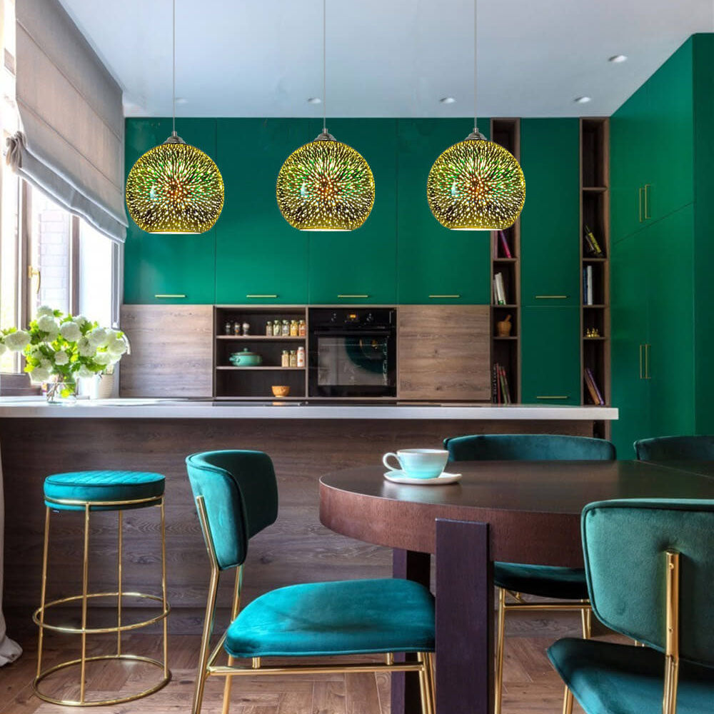 Colorful 3D Firework Glass Dome Pendant Light – Modern Design