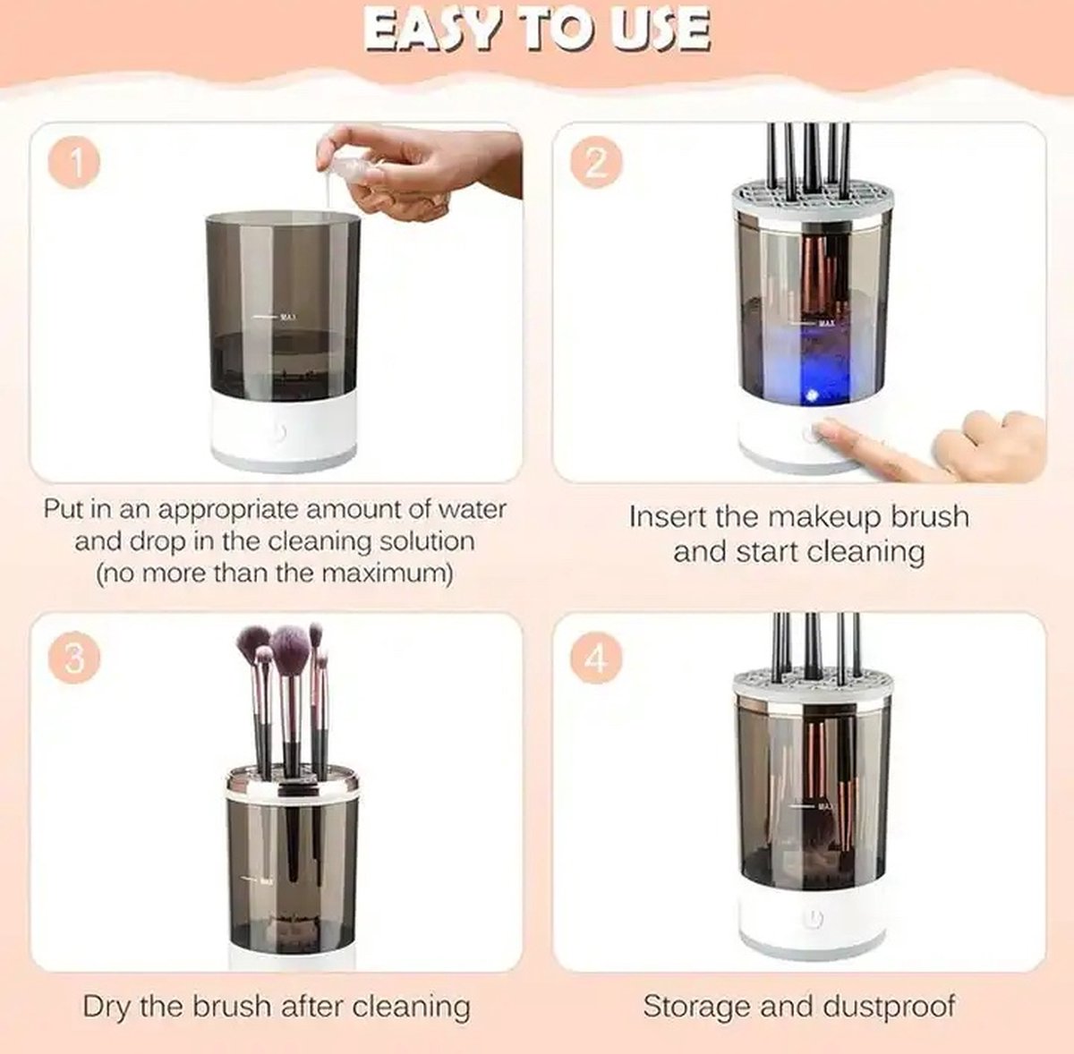 Portable 3-in-1 Rechargeable Automatic Makeup Brush Cleaner