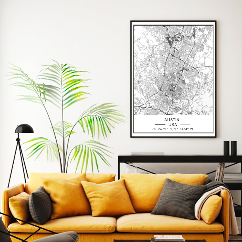 Canvas Art Print of Austin City Map for Wall Decoration