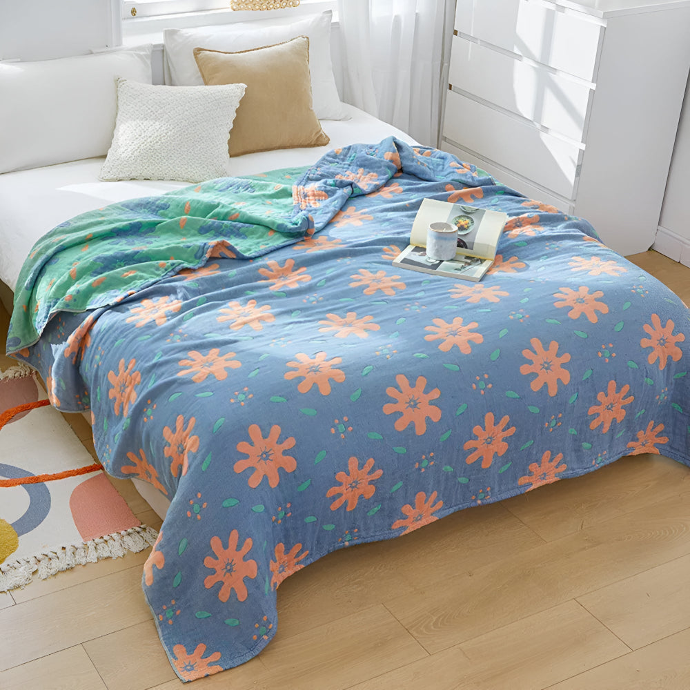 Vibrant Reversible Cotton Throw Blanket for All Seasons