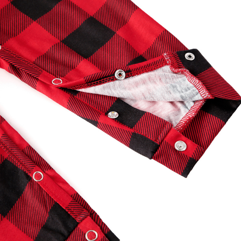 Red Checkered Family Matching Christmas Pajamas with Stand-Up Collar