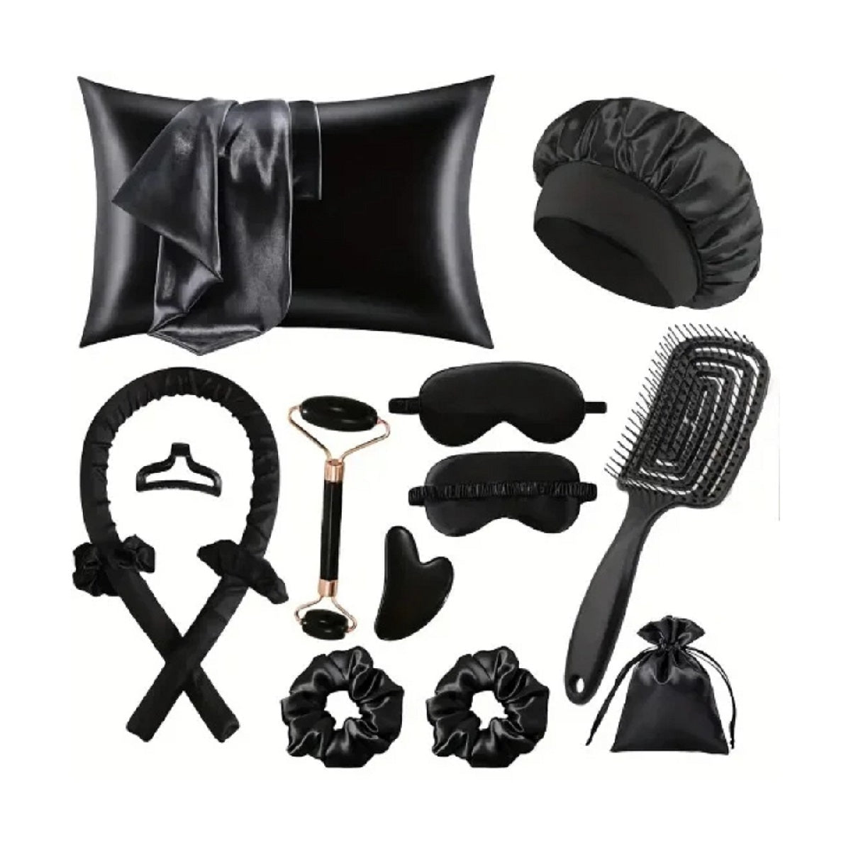 Silk Sleep Kit - Pillowcase, Eye Mask, Gua Sha Tool, and Face Roller