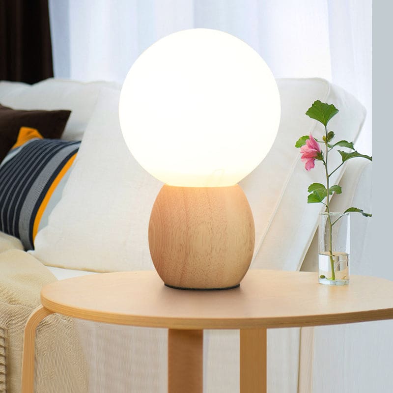 Wooden Base Night Light with Hanging Glass Shade