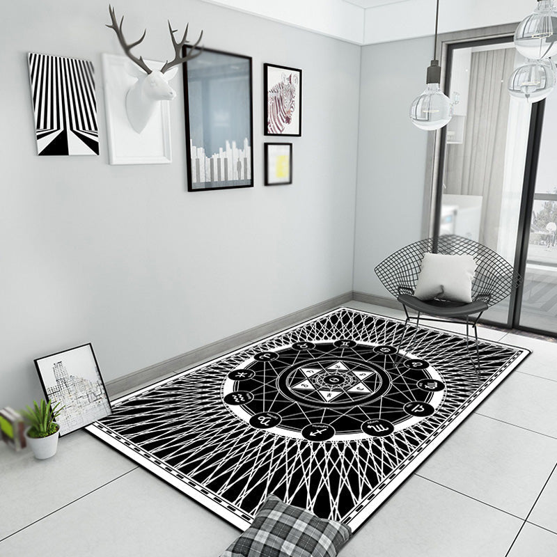 Modern Black Geometric Area Rug - Washable, Non-Slip, Pet-Friendly for Living Room