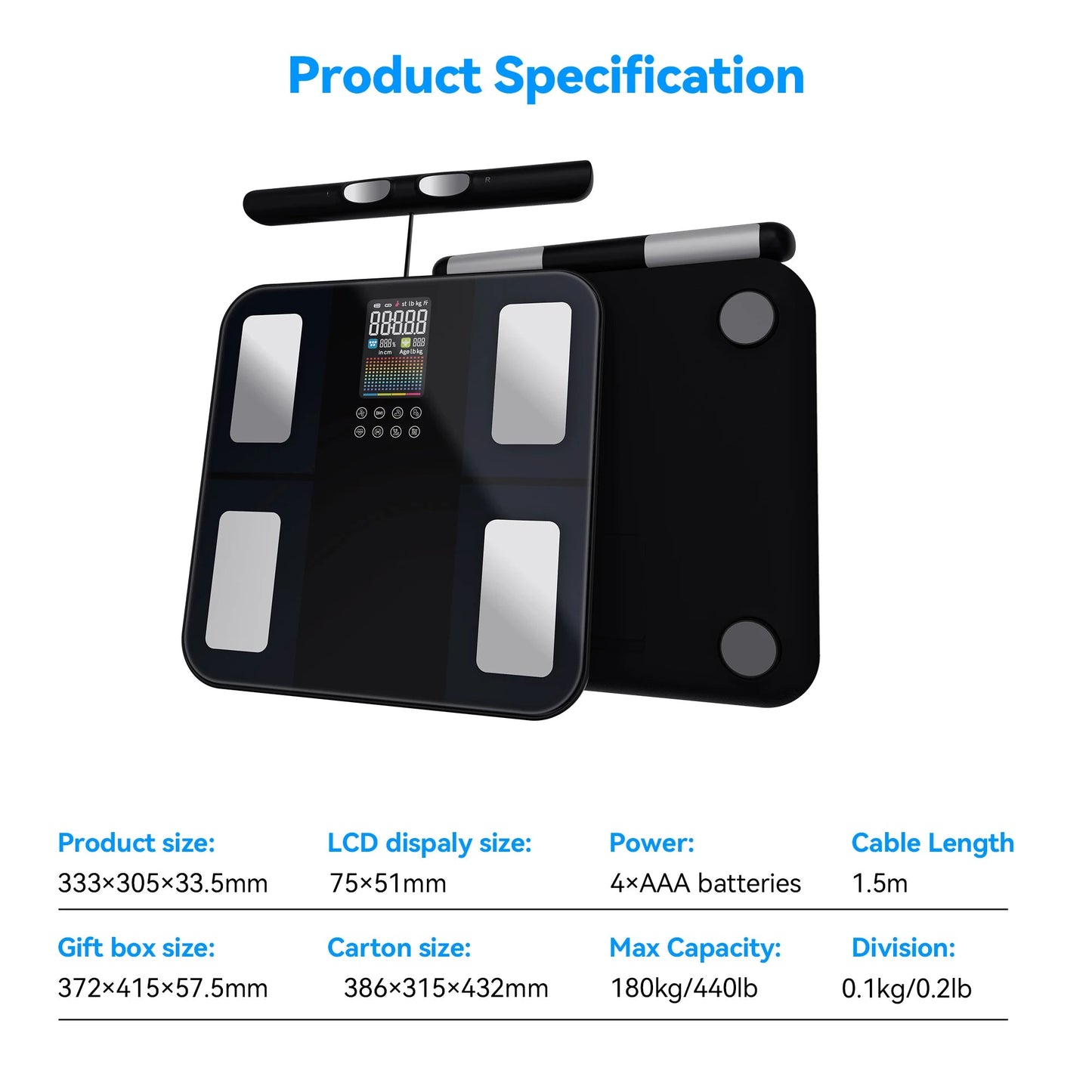Digital Body Fat Scale with 8 Electrodes, BMI, Muscle Mass, App Tracking & Grip