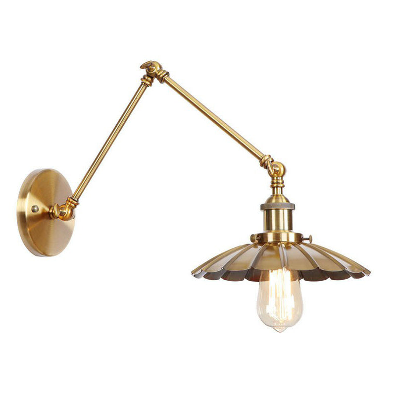 Antique Wall Lamp with Swing Arm - Scalloped Horn Cone Design, 6"/8" Width