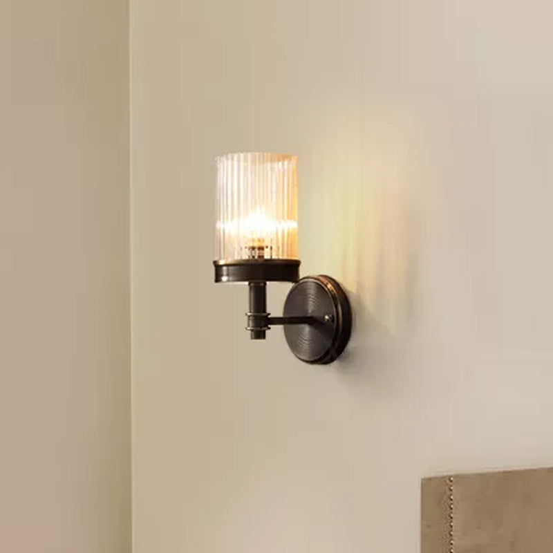 Traditional Cylinder Wall Sconce Light with Transparent Glass - Brown/Gold