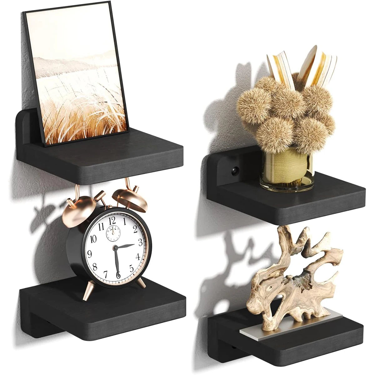 4-Piece Wall Shelf Set | Floating Wooden Shelves | Rustic Boho Style | 12.7 cm Mini Shelves with Two Mounting Options