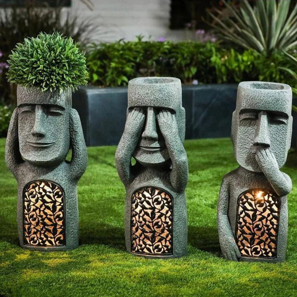 Solar Flower Pot with LED Light – 3D Face Design, Weatherproof for Garden & Patio