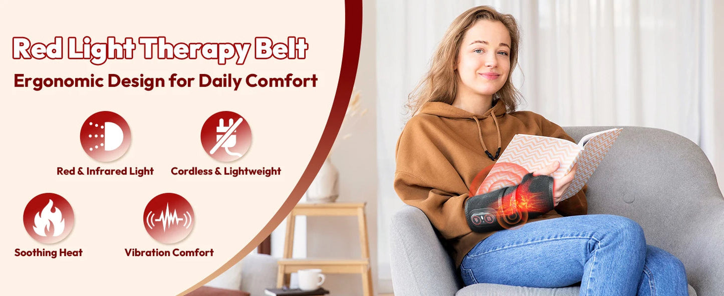 Wireless Red and Infrared Light Therapy Wrap with Heat and Vibration – 3 Settings, USB-C