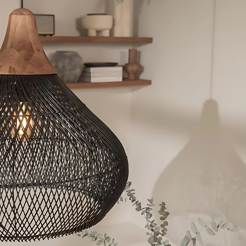 Handwoven Rattan Pendant Light – Bohemian Ceiling Fixture for Natural Style