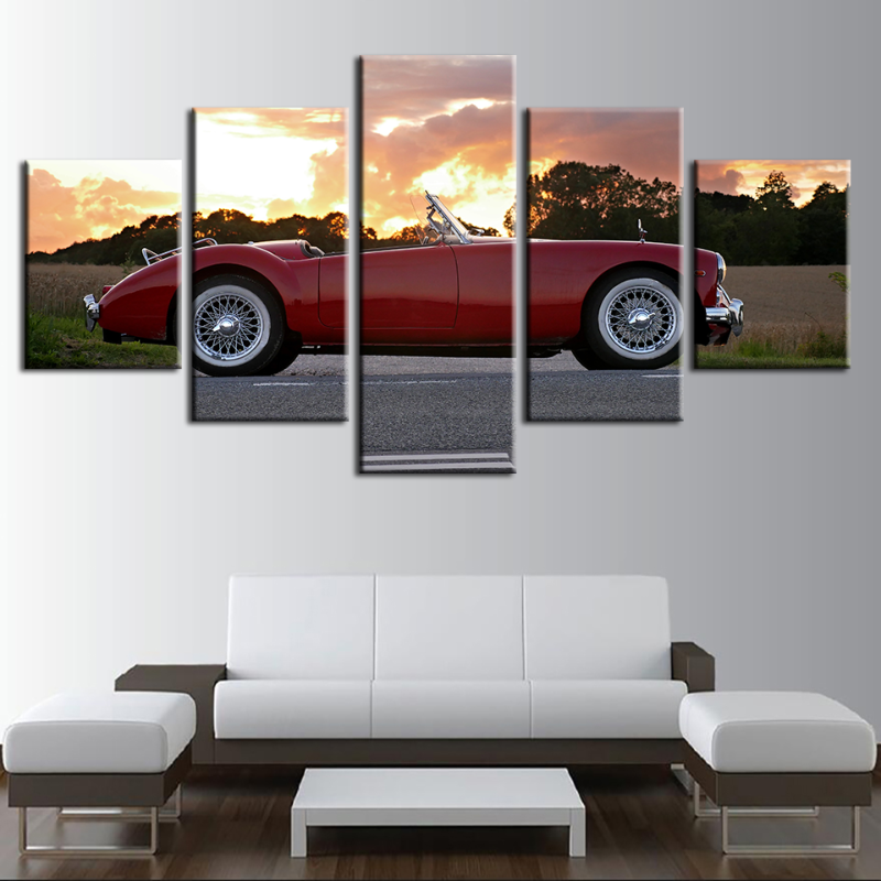 Vintage Charm - 5-Piece Canvas Art Set of a Classic Car
