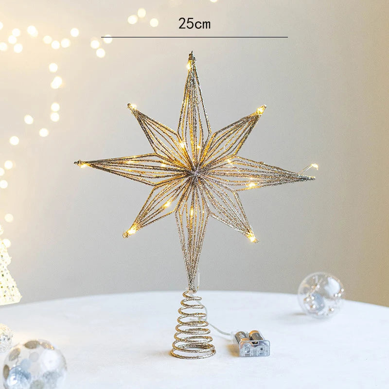 Christmas Star Tree Topper | LED Lights | Battery Operated | Gold Hollow Star with 3D Effect