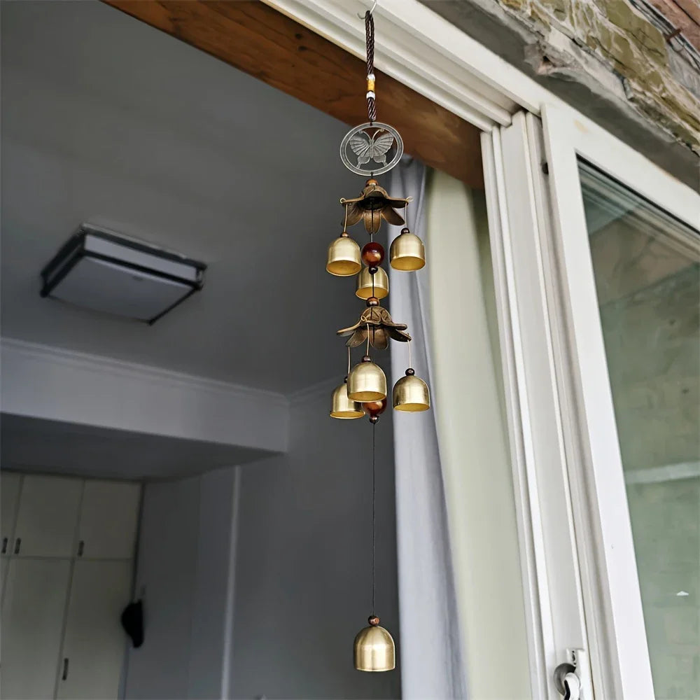 Double Bell Wind Chime | Metal Pendant | Home & Garden Decor | Hanging Brass Bell