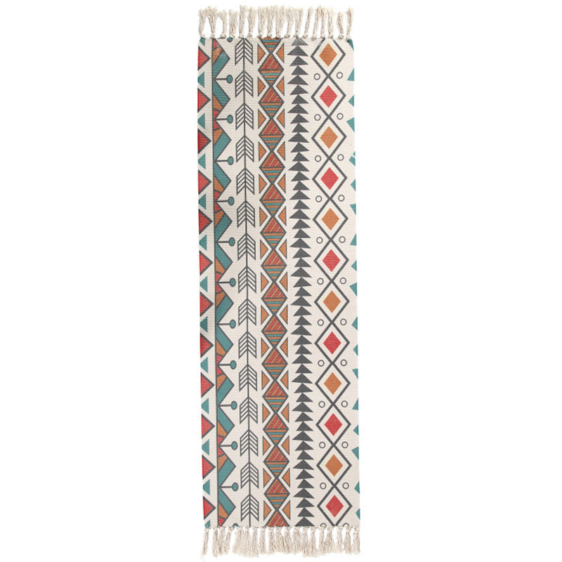 Geometric Print Bedroom Rug in Multicolor – Machine Washable with Tassels
