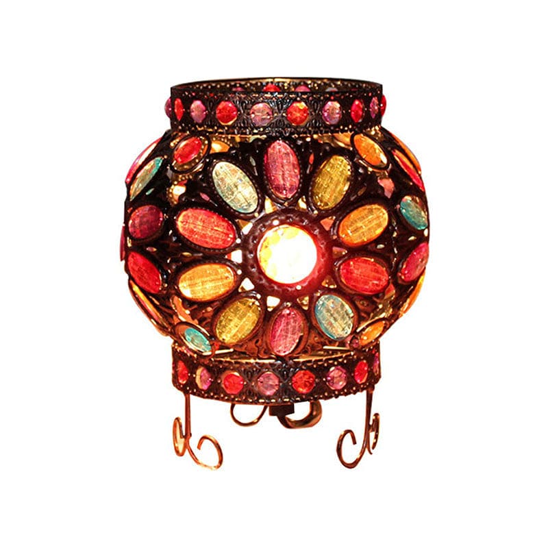 Decorative Bedside Lamp in Bronze with Colorful Bead Accents
