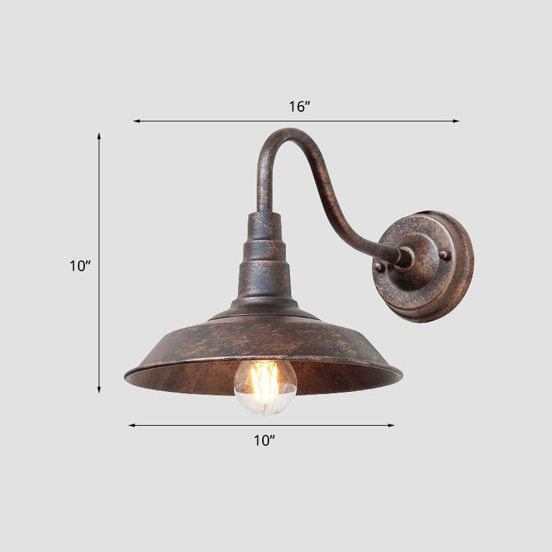 Industrial Metal Gooseneck Wall Light Fixture with Barn Shade - Outdoor 1-Bulb