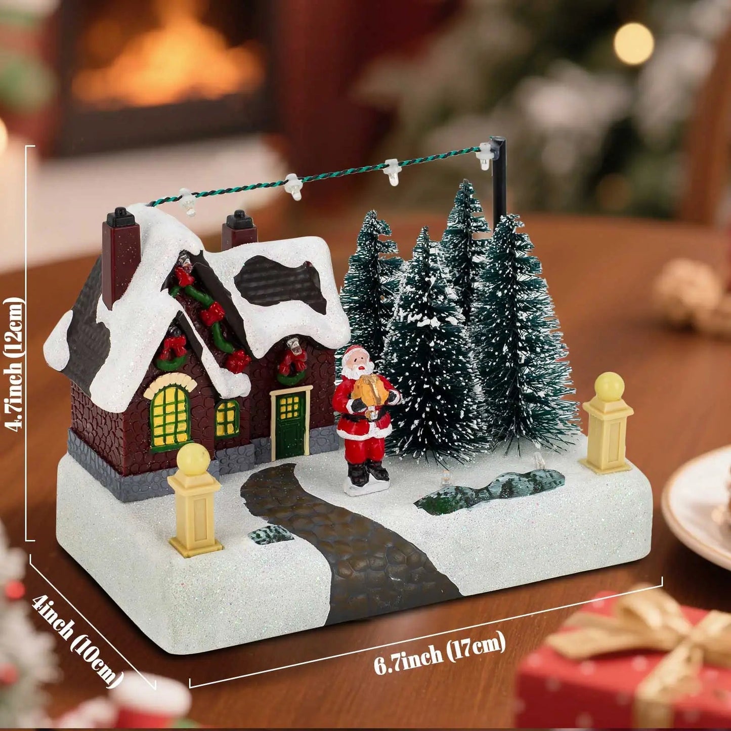 LED Christmas Village with Santa, Snowy Landscape & Christmas Trees - Festive Winter Decor for Fireplace, Table & Windowsill