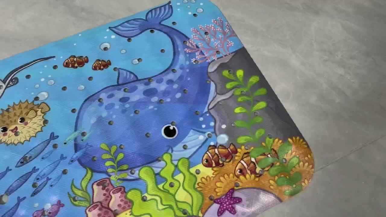 Non-Slip Bathtub Mat with Colorful Ocean Design and Suction Cups - Washable