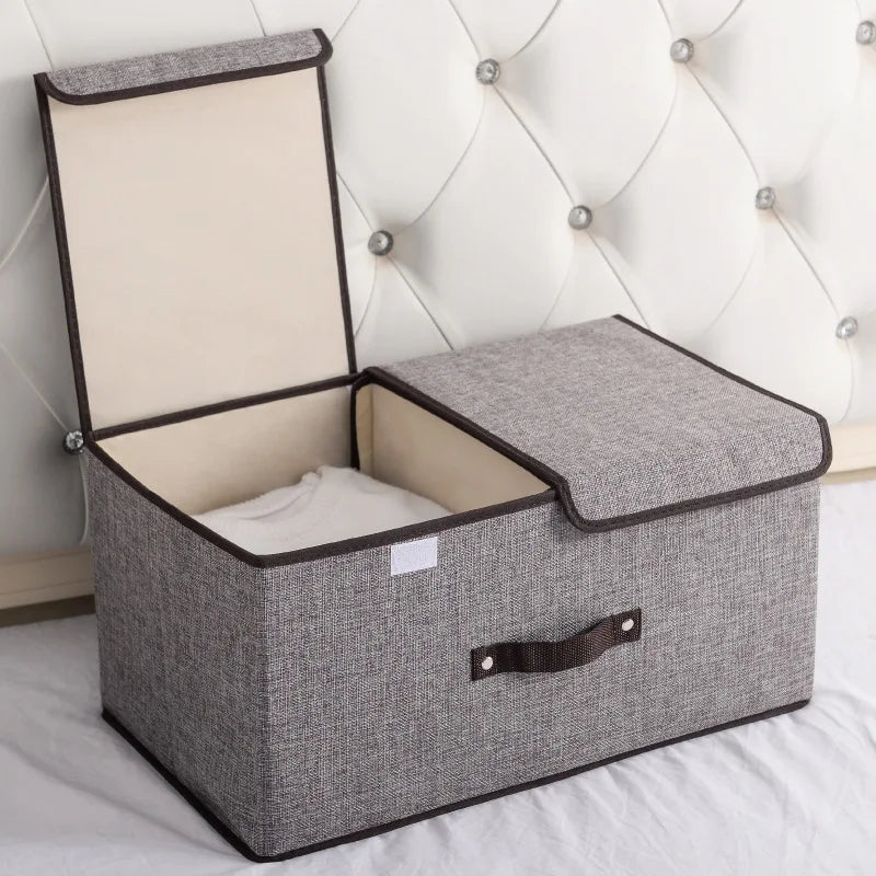 Foldable Cotton Storage Box | Organizer with Double Closure for Clothes and Laundry
