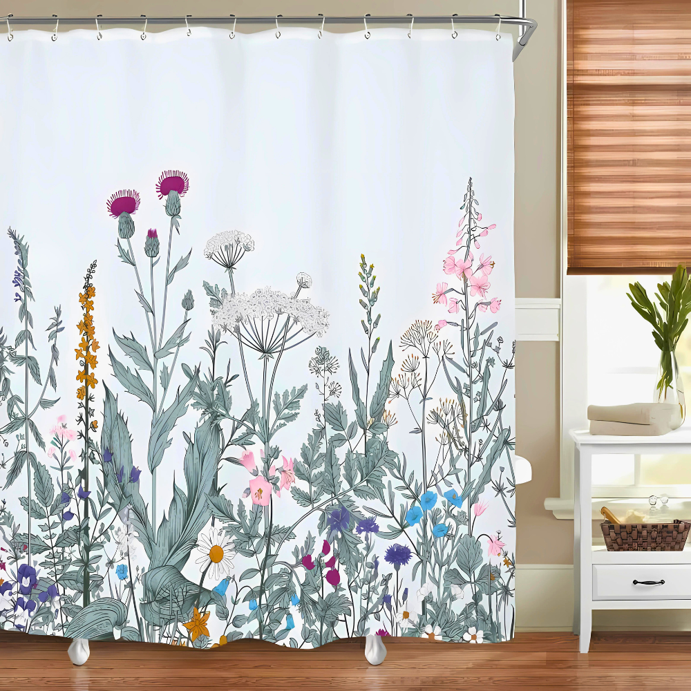 Serene Botanical Waterproof Shower Curtain for Your Bath