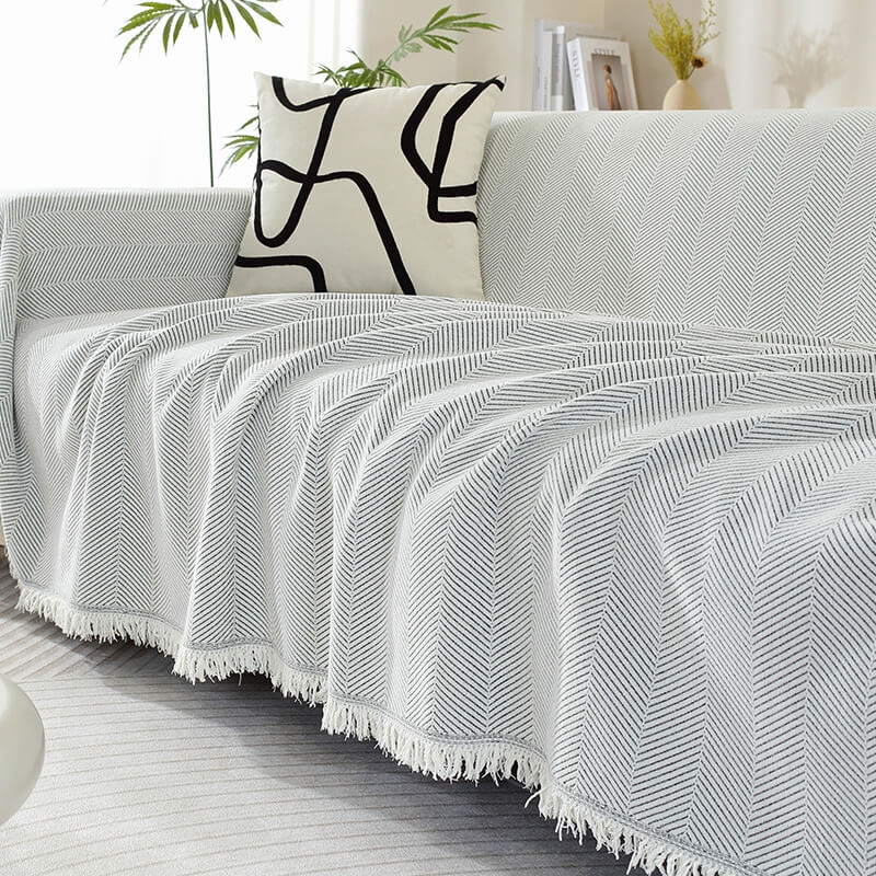 Chenille Herringbone Blanket with Tassels for Sofa
