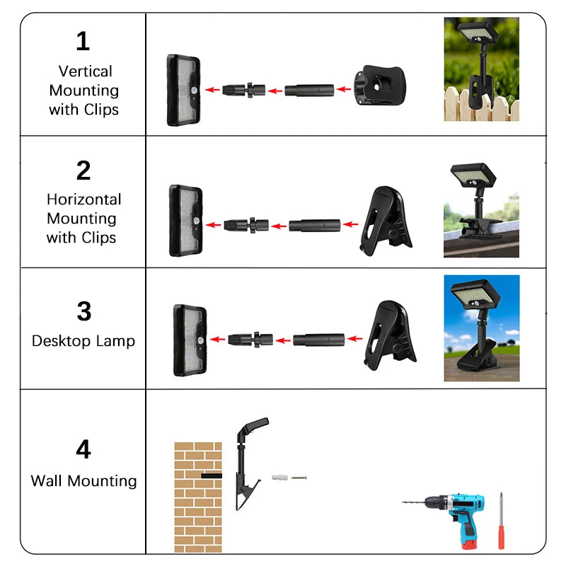 Solar Outdoor Light with Motion Sensor | 360° Adjustable | Four Lighting Modes | Weatherproof & USB Rechargeable | Security Illumination