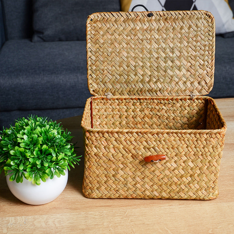 Rectangular Organizer Basket with Lid for Decorative Storage