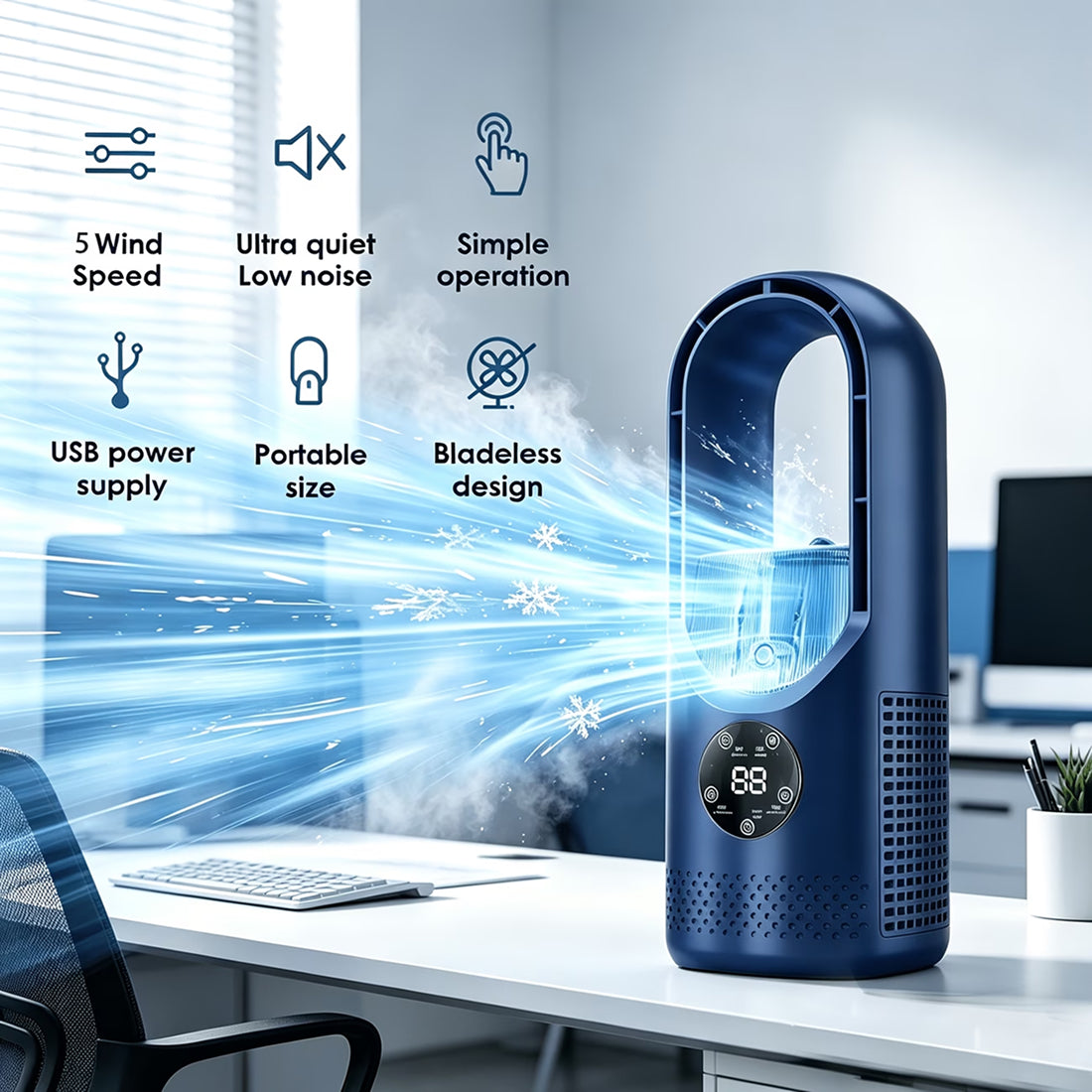 Portable Bladeless Fan with 720° Cooling – Air Cooler for UK