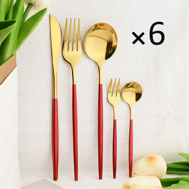 30-Piece Elegant Dining Set in Premium Stainless Steel