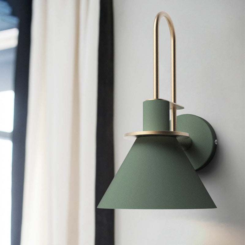Wall-Mounted Bedside Light Fixture - Simple Conical Metal Shade in Black/White/Green