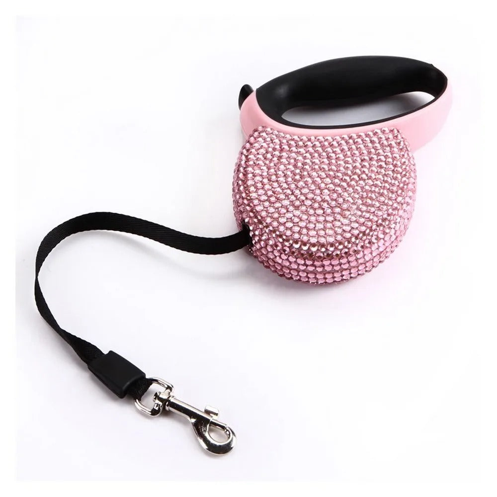 Crystal-Designed Dog Leash with Retractable Feature