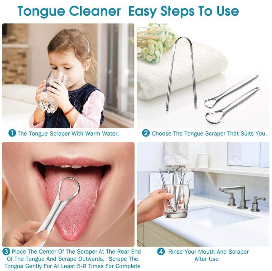 Set of 3 Stainless Steel Tongue Scrapers