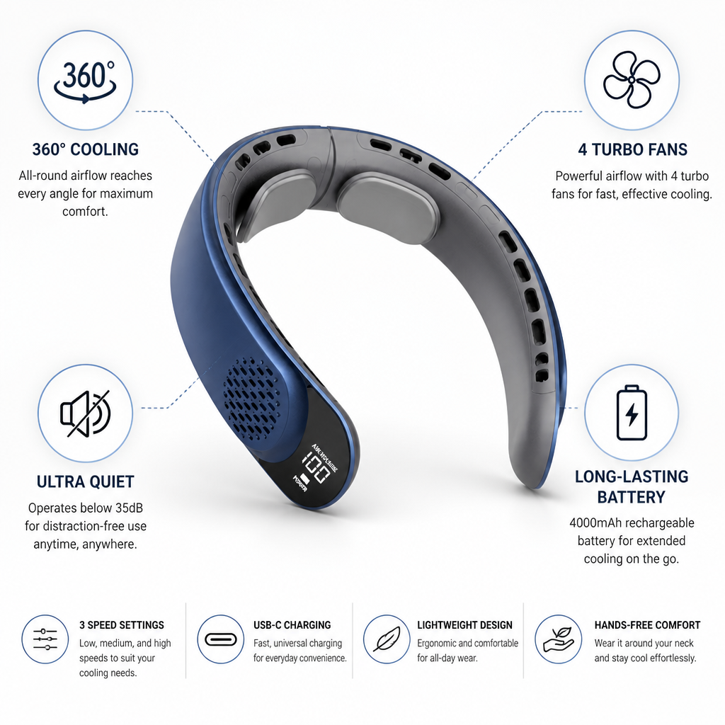 All-Around Cool: Rechargeable USB-C Neck Fan