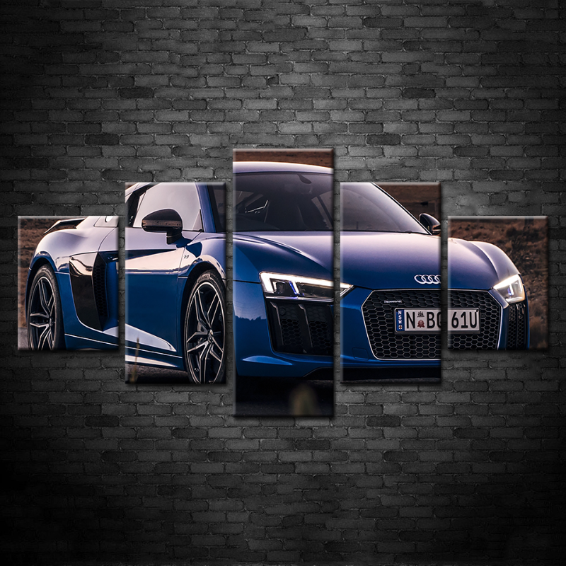 Stunning 5-Piece Blue Metallic Car Canvas Art Set
