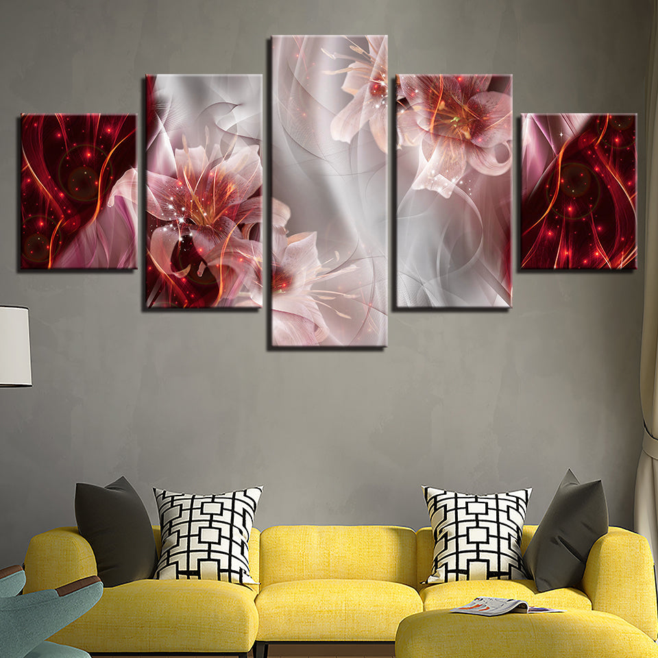 Stunning Floral Canvas Split Art - 5 Piece Set