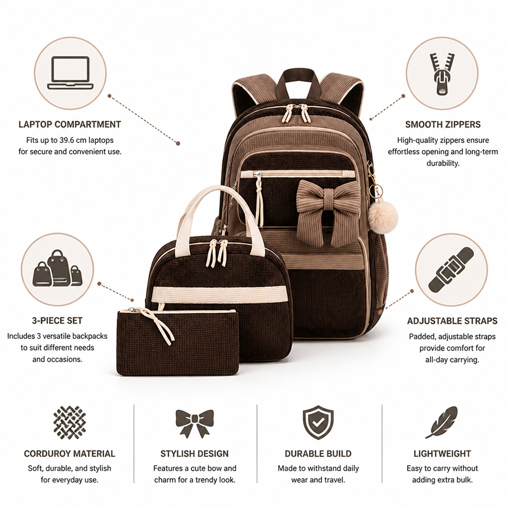 Versatile Laptop-Friendly Backpack Trio Set