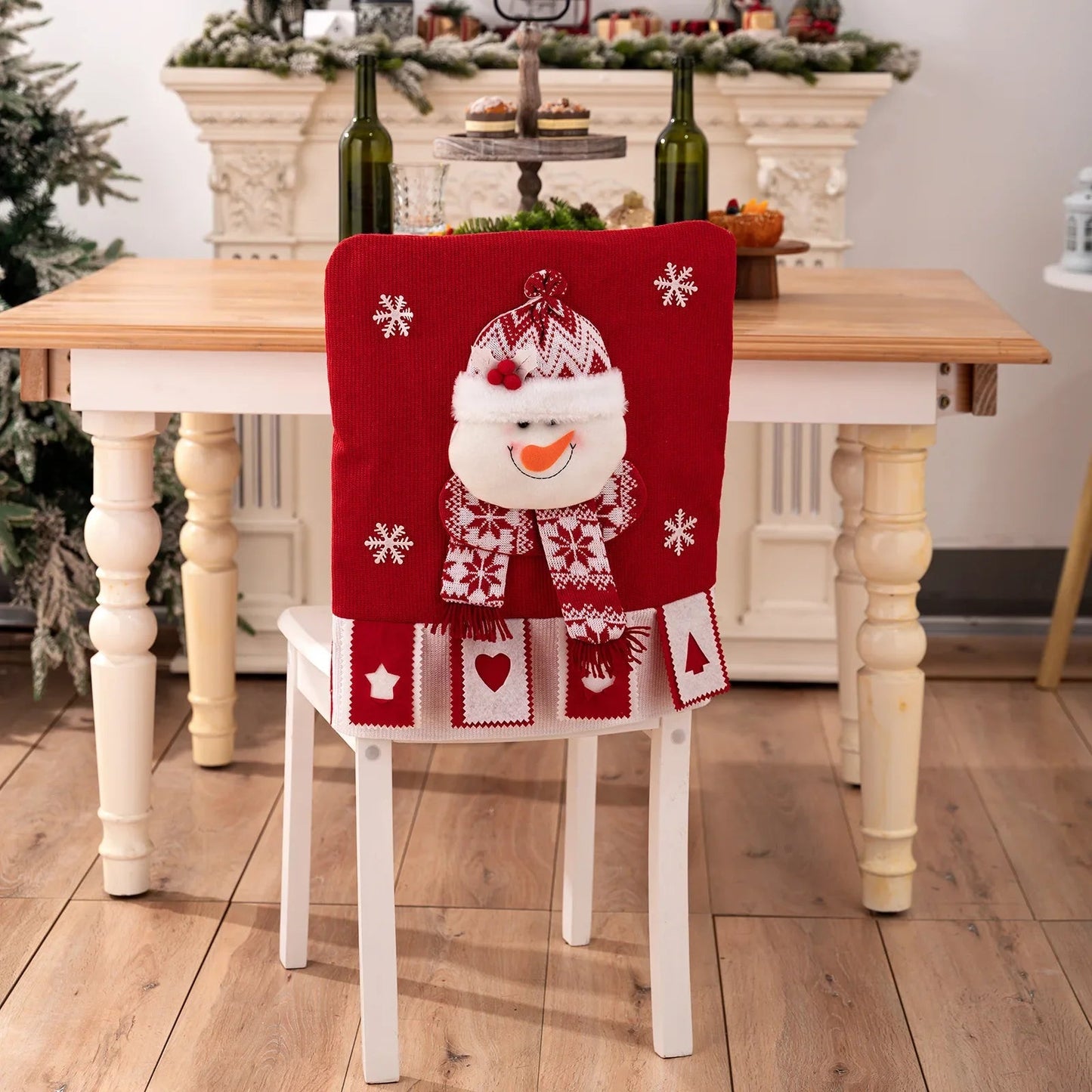 Christmas Chair Cover with Plush Santa Design – Festive Dining Room Decor