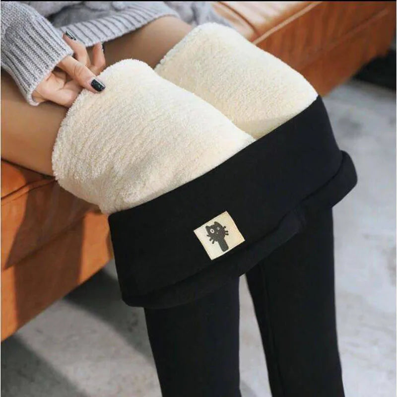 Women's Thermal Leggings with Lamb Cashmere Lining - High Waist & Shaping Design