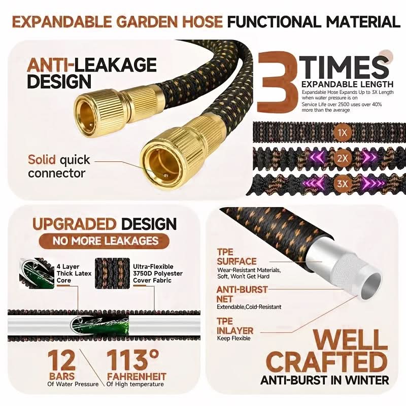 Garden Hose with 10 Adjustable Spray Settings for Outdoor Use